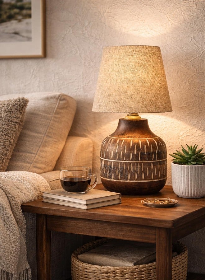 tu casa Wooden Bedside Table Lamp with Jute Fabric Shade | Decorative Night Lamp for Bedroom, Living Room & Home Décor - Image 1
