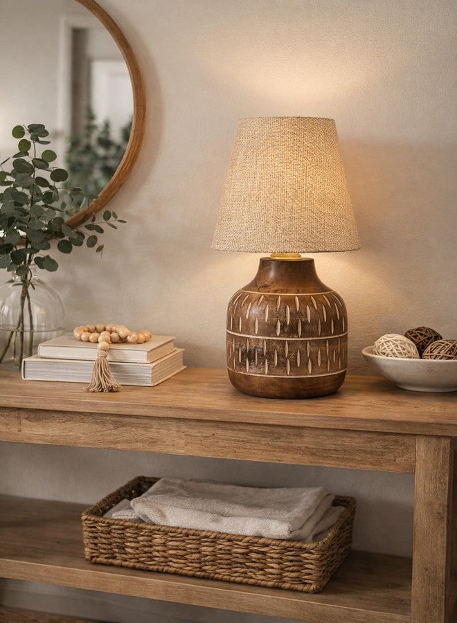 tu casa Wooden Bedside Table Lamp with Jute Fabric Shade | Decorative Night Lamp for Bedroom, Living Room & Home Décor - Image 4