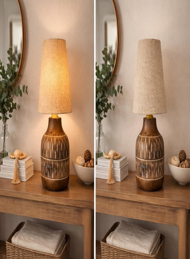 tu casa Wooden Bedside Table Lamp with Jute Fabric Shade | Decorative Night Lamp for Bedroom, Living Room & Home Décor - Image 3