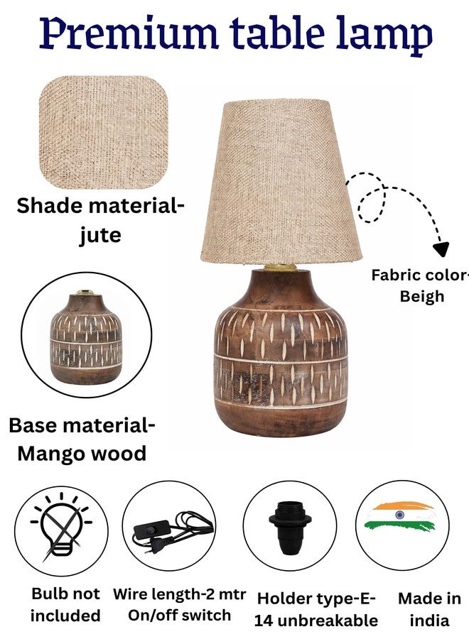 tu casa Wooden Bedside Table Lamp with Jute Fabric Shade | Decorative Night Lamp for Bedroom, Living Room & Home Décor - Image 5