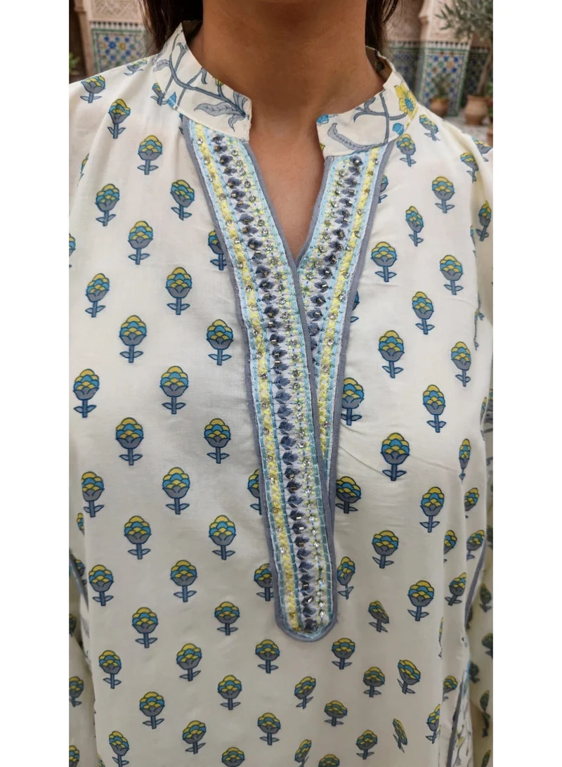 اكسا جلابية سحر التراث الزهري IK210Blue