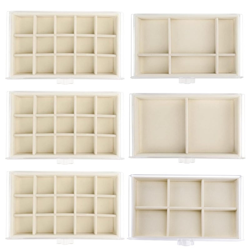 Watpot Acrylic Jewelry Box with 6 Drawers, Clear Earring Storage Organizer Display Case for Women Girls, Beige - Image 4