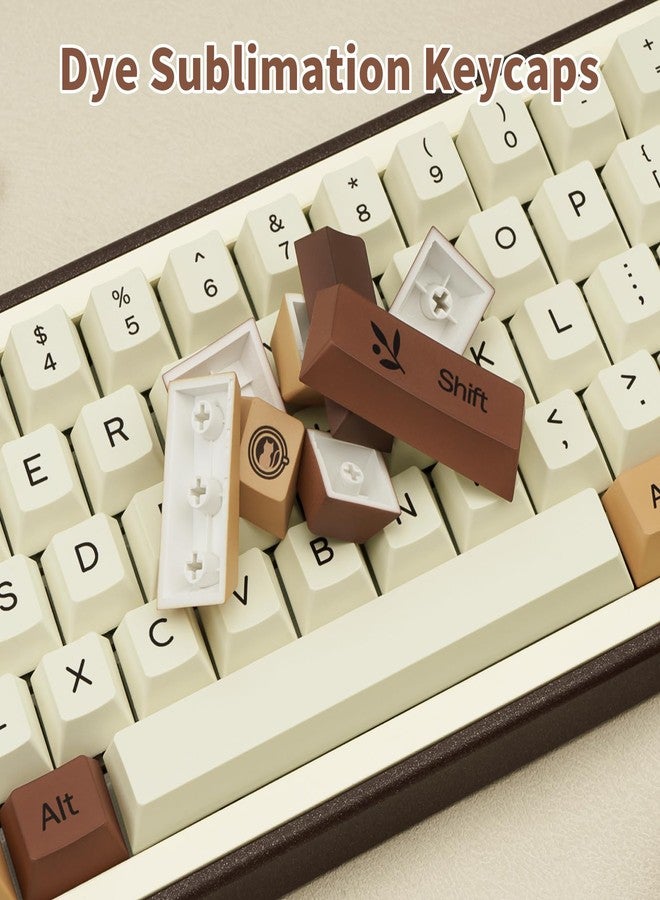 COOMICKEY Brown PBT Keycaps, Coffee Cat Cute Keycaps, Cherry Profile Key caps 60 65 75 100 Percent, Dye-Sublimation Custom 130 Keys Set for 100%, 75%, 65%, 60% Cherry Gateron MX Switches Keyboards - Image 4