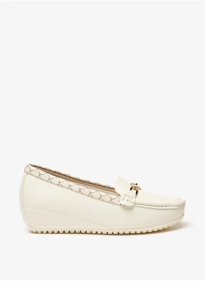 لو كونفورت Women's Metal Accent Slip-On Loafers with Wedge Heels