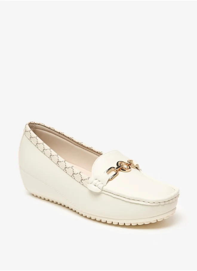 لو كونفورت Women's Metal Accent Slip-On Loafers with Wedge Heels