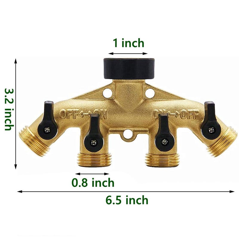 Biswing 4 Way Brass Hose Splitter, 3/4" Brass Hose Faucet Manifold, Garden Hose Adapter Connector, Hose Spigot Adapter with 4 Valves - Image 2