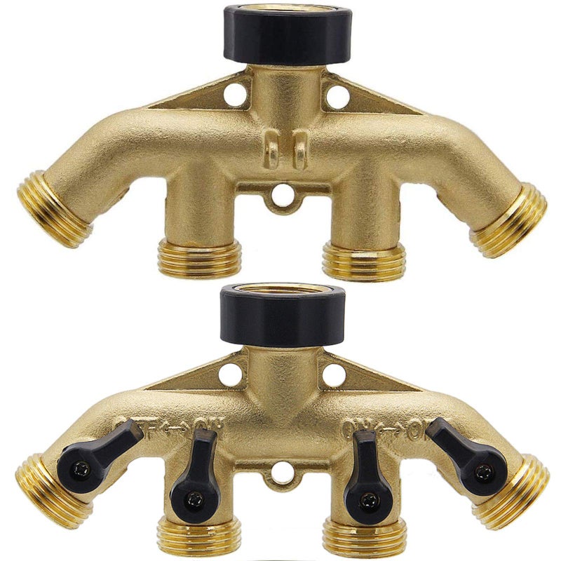 Biswing 4 Way Brass Hose Splitter, 3/4" Brass Hose Faucet Manifold, Garden Hose Adapter Connector, Hose Spigot Adapter with 4 Valves - Image 4