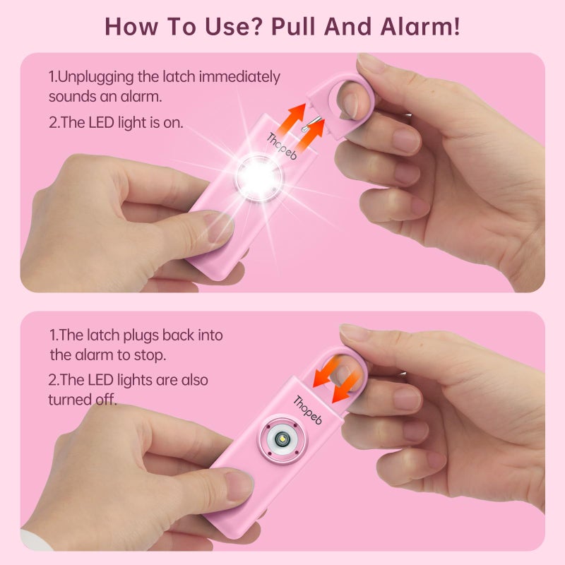 Thopeb The Original Personal Safety Alarm for Womenn by Women– Loud Siren Birdie Alarm for Women, Strobe SOS LED Light, Be Safe with Personal Alarm– Self Defense Keychain for College Essentials (Pink) - Image 2