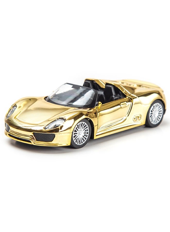 1/32 Golden Porsche 918 Model Car, Convertible Sports Car Model, Zinc Alloy Pull Back Toy Car, Alloy Collectible Toy for Kids Boy Girl Gift - Image 1