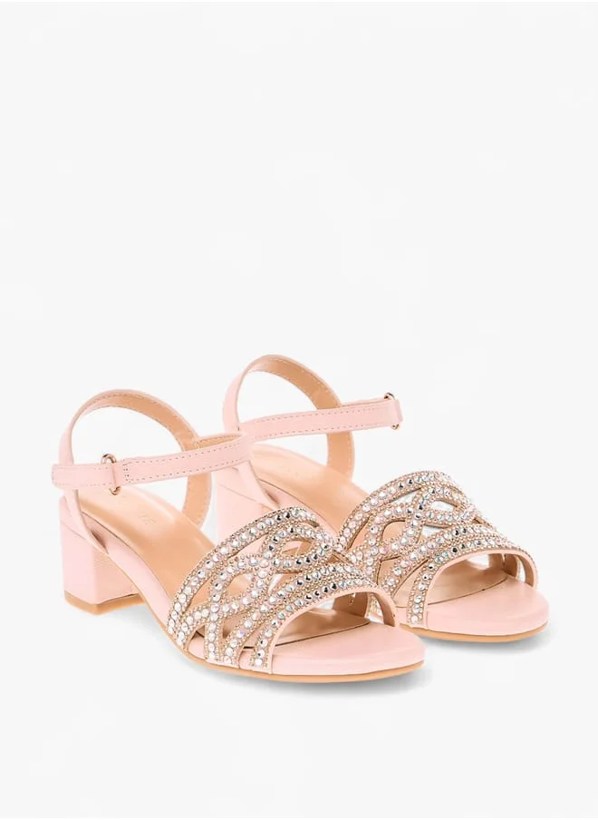 Celeste Girl's Embellished Sandals with Hook and Loop Closure Ramadan Collection