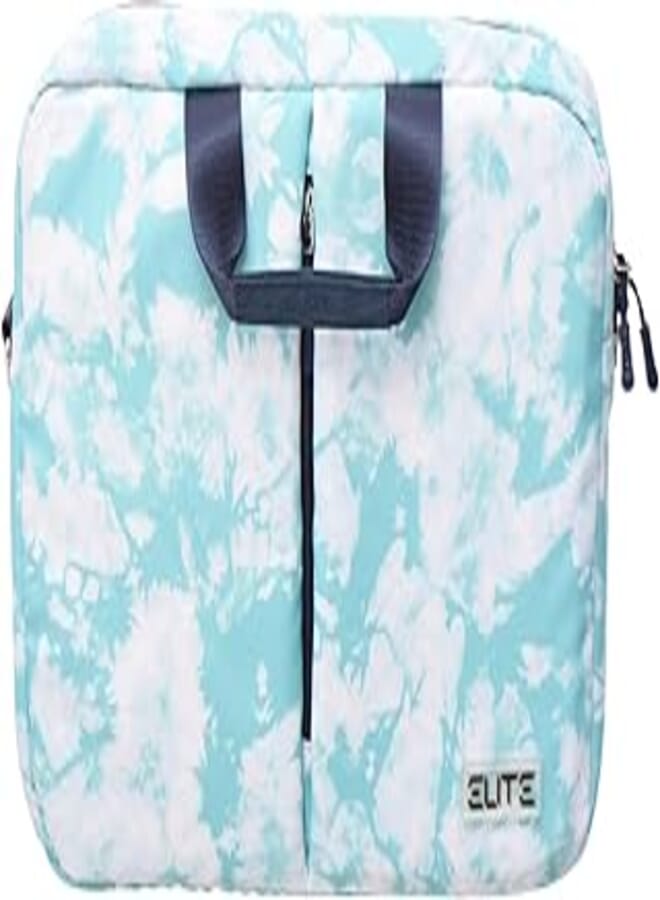 Elite Fabric Carrying Case Containing Main And Front Zipper Pocket With Colorful Design Equipped Shoulder Strap Compatible With Various Laptops 15.6 Inch - Turquoise White 