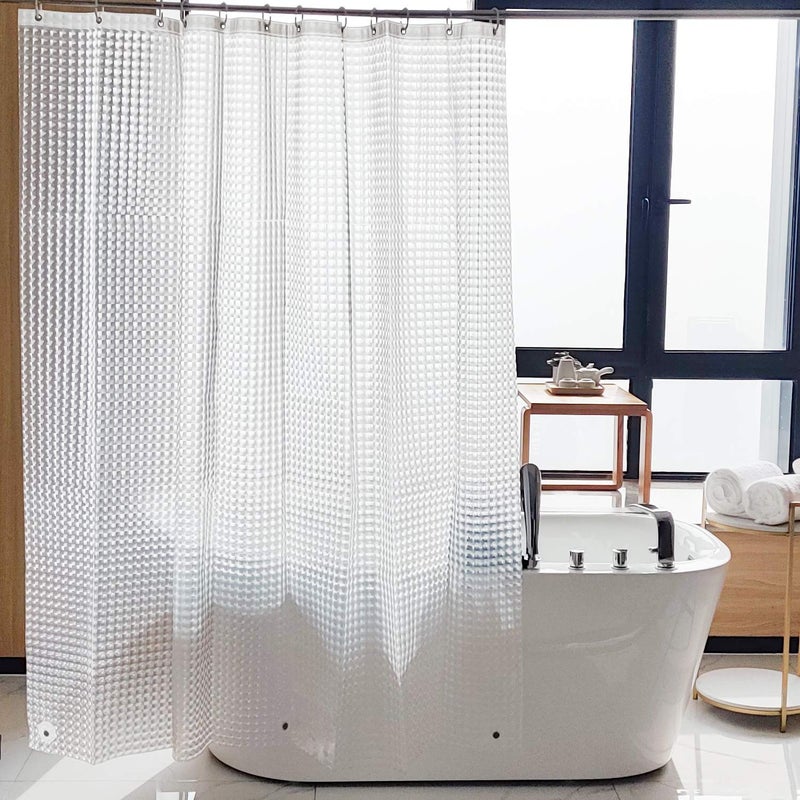 NTBAY EVA Clear Shower Curtain with Checkered, Water-Repellent Liner with 3 Magnets for Bathroom, 72x72 Inches - Image 1