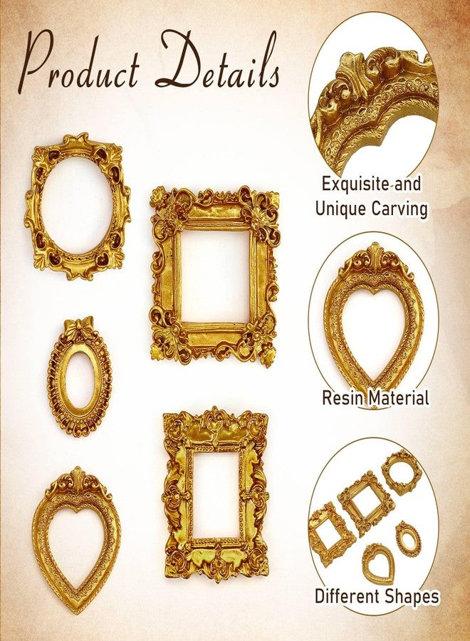 VICROIC 15 PCS Mini Vintage Frames, Tiny Resin Antique Frames, Small Gold picture photo frame for DIY Wall Hanging Jewelry Display Photography Party Hotel Home Decoration (mini frameB) - Image 3
