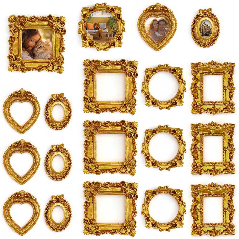 VICROIC 15 PCS Mini Vintage Frames, Tiny Resin Antique Frames, Small Gold picture photo frame for DIY Wall Hanging Jewelry Display Photography Party Hotel Home Decoration (mini frameB) - Image 1