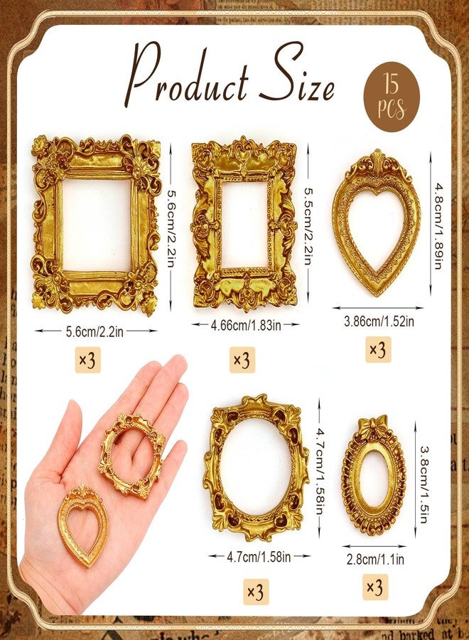 VICROIC 15 PCS Mini Vintage Frames, Tiny Resin Antique Frames, Small Gold picture photo frame for DIY Wall Hanging Jewelry Display Photography Party Hotel Home Decoration (mini frameB) - Image 2