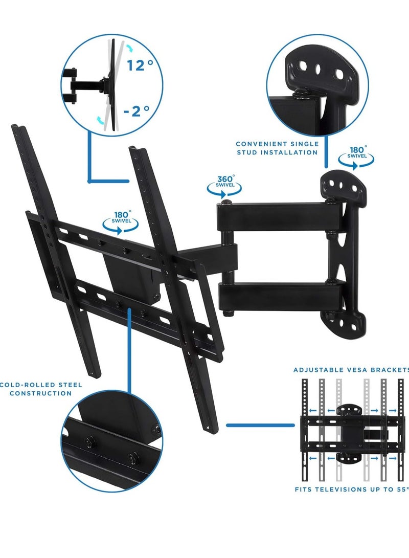 ELTRAZONE Full Motion TV Wall Mount Corner Bracket, VESA 400 x 400 Compatible, Extending Arm Articulating, Swivel, Tilt Fits 32, 37, 40, 42, 47, 50 Inch TVs, 66 Lbs Capacity Black  - Image 4