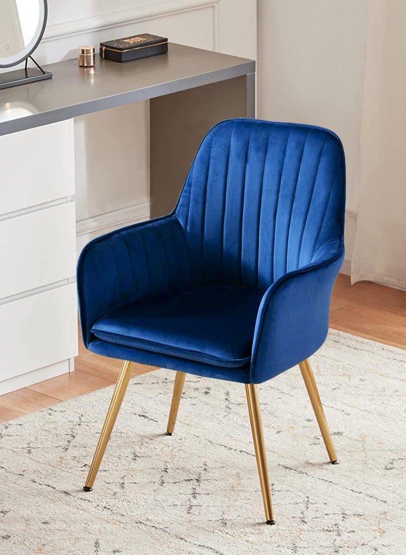 تايمي مجموعة من 2 كرسي طعام عصري، كرسي طعام مخملي، كرسي مكتب منزلي، كرسي مكتب، كرسي غرفة معيشة مبطن، كرسي بذراعين لغرفة المعيشة وغرفة النوم بأرجل معدنية مطلية باللون الذهبي، أزرق - Image 4