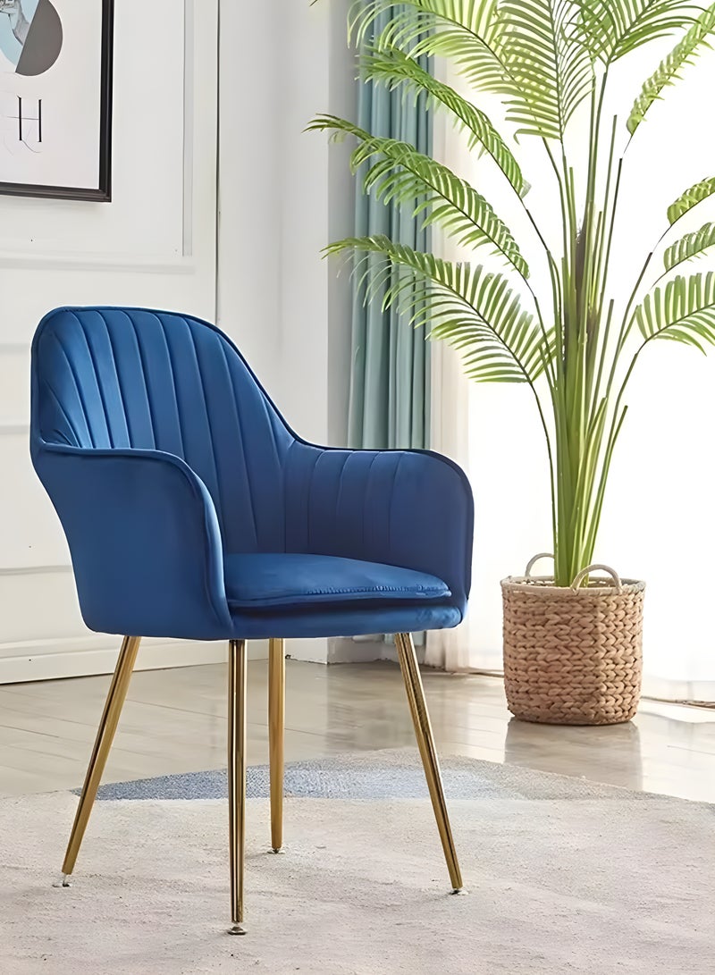 تايمي مجموعة من 2 كرسي طعام عصري، كرسي طعام مخملي، كرسي مكتب منزلي، كرسي مكتب، كرسي غرفة معيشة مبطن، كرسي بذراعين لغرفة المعيشة وغرفة النوم بأرجل معدنية مطلية باللون الذهبي، أزرق - Image 3