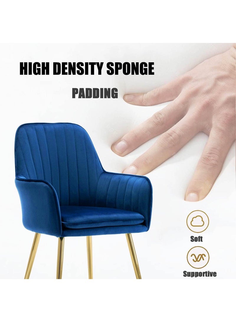 تايمي مجموعة من 2 كرسي طعام عصري، كرسي طعام مخملي، كرسي مكتب منزلي، كرسي مكتب، كرسي غرفة معيشة مبطن، كرسي بذراعين لغرفة المعيشة وغرفة النوم بأرجل معدنية مطلية باللون الذهبي، أزرق - Image 5