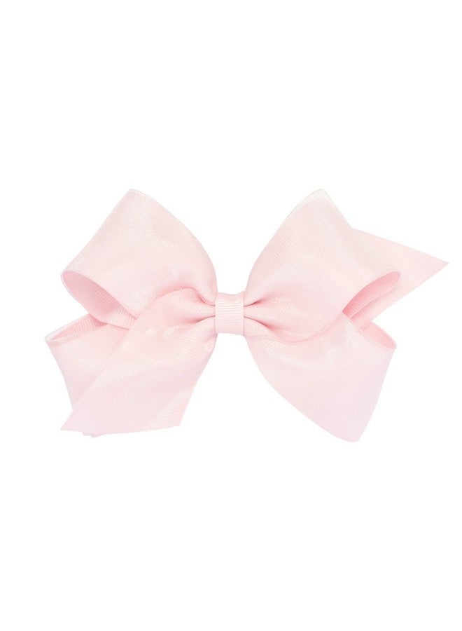 Wee Ones Girls' Grosgrain Hair Bows with Organza Overlay on a WeeStay Clip, Medium, Light Pink - Image 1