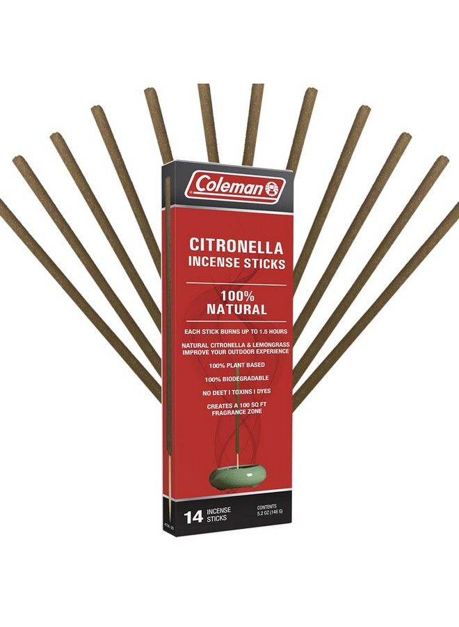 Coleman Citronella Incense Sticks Deet Free With Natural Citronella And Lemongrass 100% Plant Based 100% Biodegradable Up To 1.5H Burn Time Per Stick 14 Sticks - Image 1