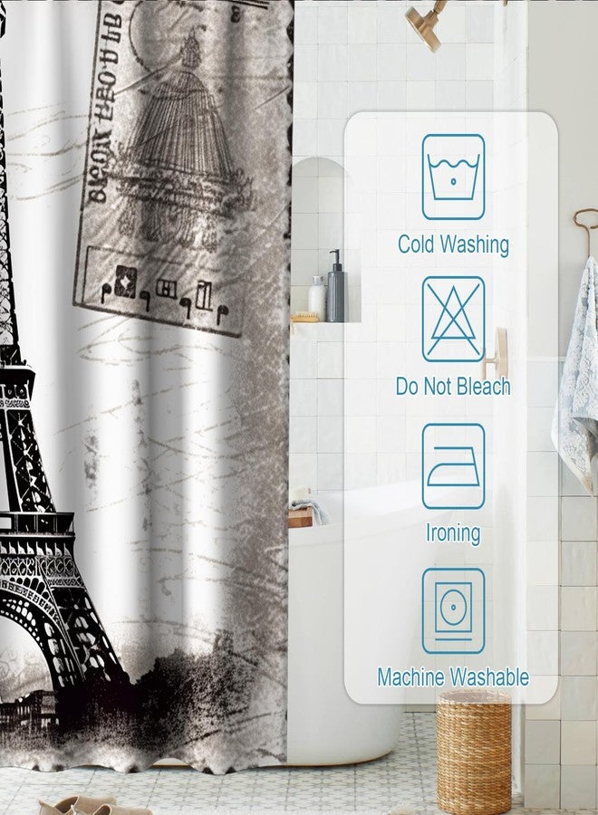 Final Friday French Paris Eiffel Tower City of Love Black White Theme Cloth Fabric Shower Curtain Sets Bathroom & Toilet Decor with Hooks Waterproof Washable 72W x 72H inches Long - Image 4