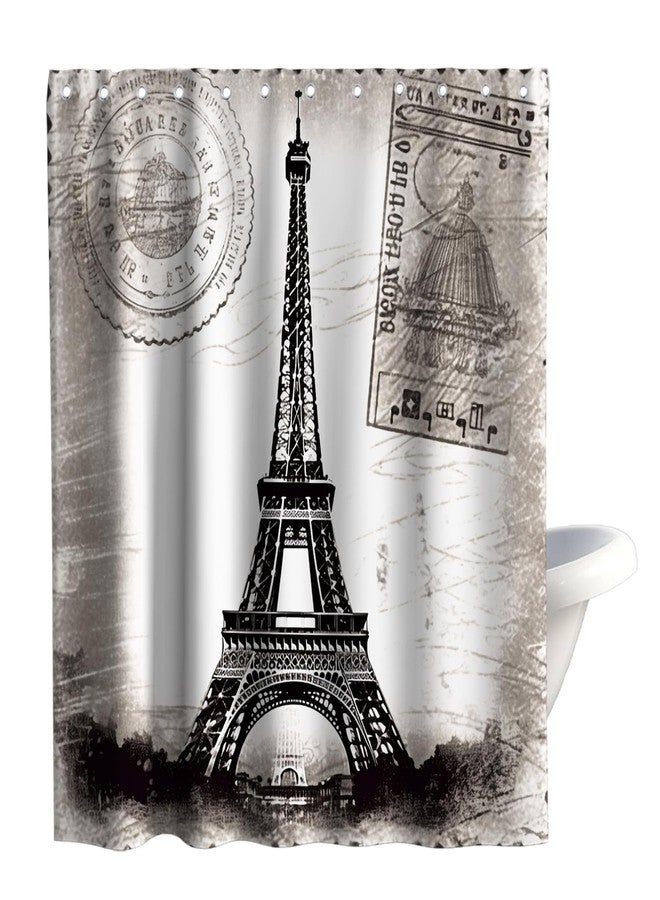 Final Friday French Paris Eiffel Tower City of Love Black White Theme Cloth Fabric Shower Curtain Sets Bathroom & Toilet Decor with Hooks Waterproof Washable 72W x 72H inches Long - Image 1