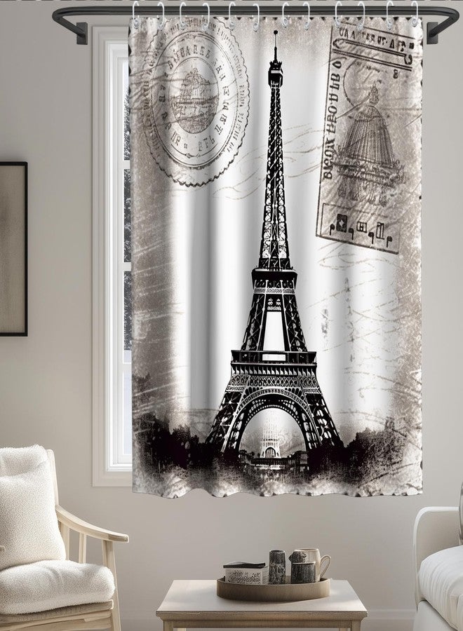 Final Friday French Paris Eiffel Tower City of Love Black White Theme Cloth Fabric Shower Curtain Sets Bathroom & Toilet Decor with Hooks Waterproof Washable 72W x 72H inches Long - Image 3