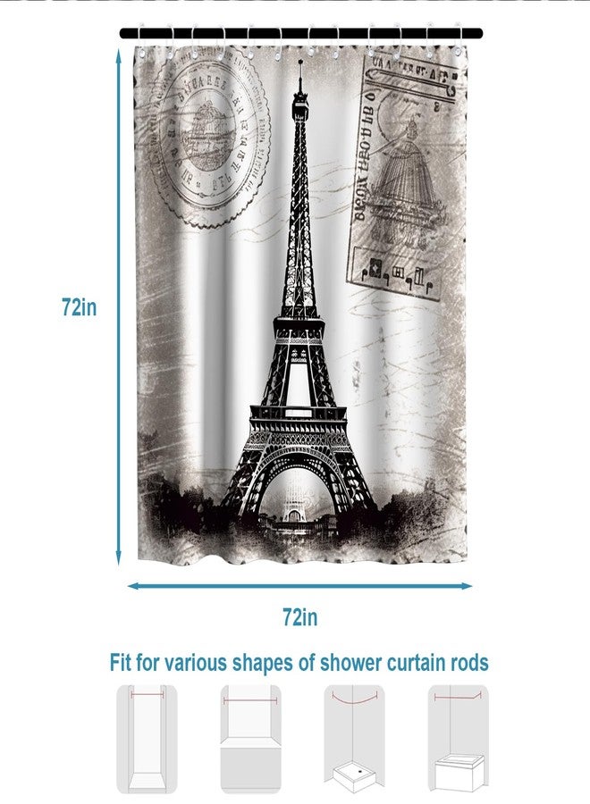 Final Friday French Paris Eiffel Tower City of Love Black White Theme Cloth Fabric Shower Curtain Sets Bathroom & Toilet Decor with Hooks Waterproof Washable 72W x 72H inches Long - Image 5