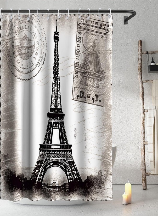 Final Friday French Paris Eiffel Tower City of Love Black White Theme Cloth Fabric Shower Curtain Sets Bathroom & Toilet Decor with Hooks Waterproof Washable 72W x 72H inches Long - Image 2
