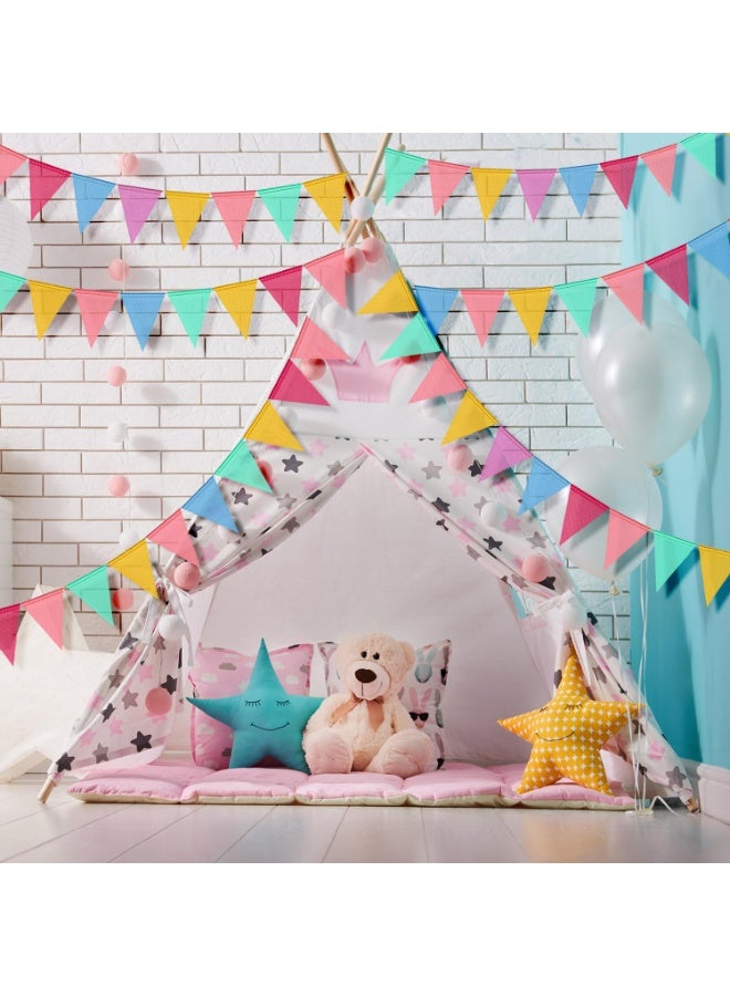 Pennant Banner Flags Pastel 2 strings 24pcs Colorful Triangle Banners for Birthdays Easter Classroom School Carnival Garland Outdoor Burlap Bunting Party Decorations - Image 5