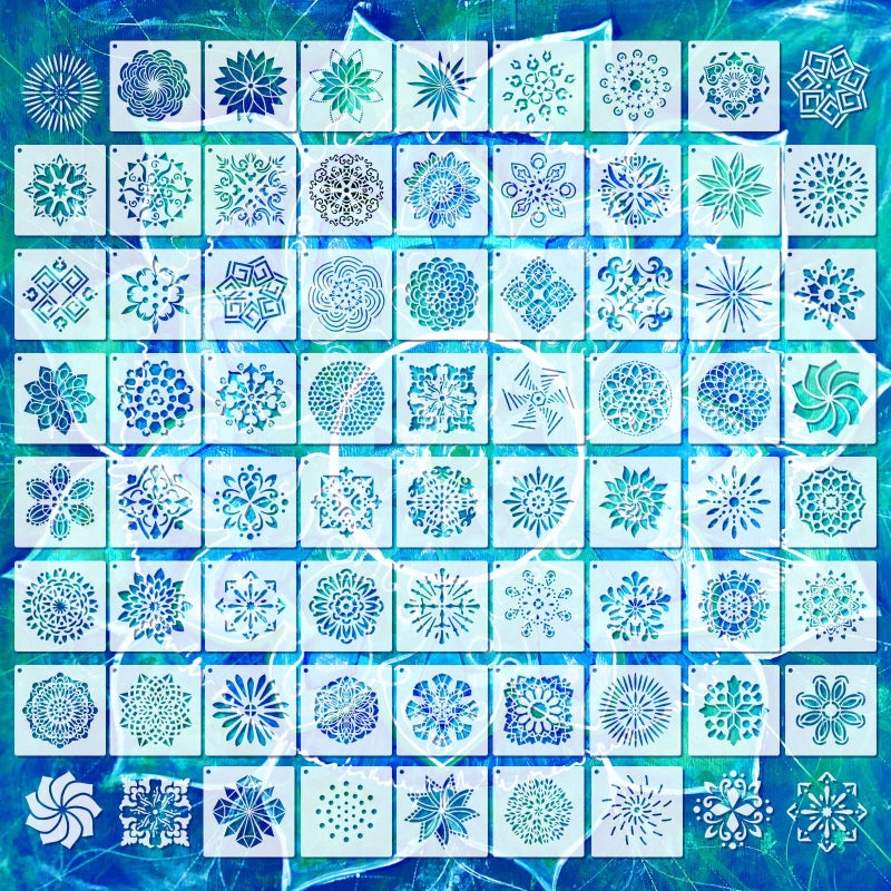 Marspark 66 Pcs Small Stencils for Crafts Reusable 3 Inch Stencils for Painting on Wood DIY Craft Paint Template for Wall Home Decor Card Rock Canvas Drawing Holiday OrnamentMandala