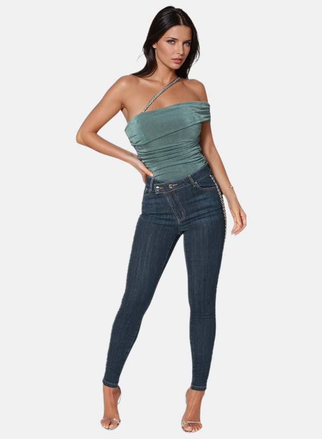 bebe Natural Waist Chain Detail Skinny Leg Jeans - Image 1