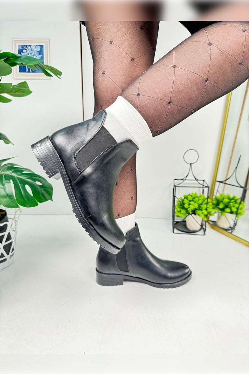 Nstil Casual Women's Black Boots Thick Oval Toe Elastic Low Heeled Scratch Sole Short Bootie 425  - Image 4