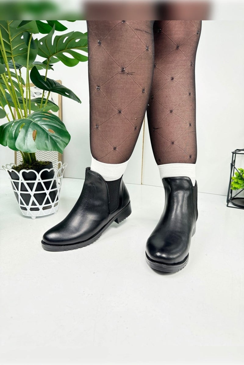 Nstil Casual Women's Black Boots Thick Oval Toe Elastic Low Heeled Scratch Sole Short Bootie 425  - Image 3
