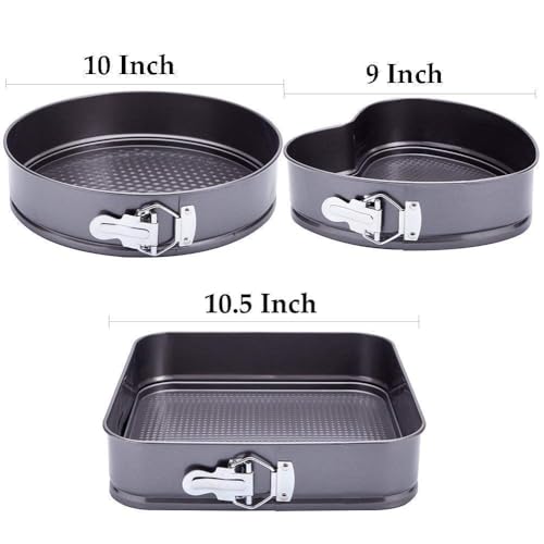 IKTU Springform Pan for Baking Set of 3 Non-Stick Cheesecake Mould, Leakproof Round Cake Mold Set Includes 3 Pieces Springform Pan - (3pcs-Round,Sqaure,Heart) - Image 3