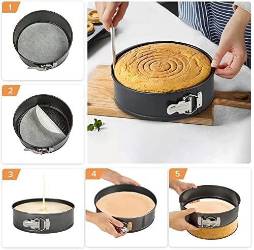 IKTU Springform Pan for Baking Set of 3 Non-Stick Cheesecake Mould, Leakproof Round Cake Mold Set Includes 3 Pieces Springform Pan - (3pcs-Round,Sqaure,Heart) - Image 5