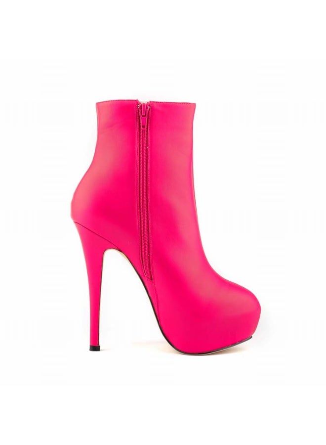 Loquat Ultra-high heel round-toe short women's boots 14cm Rose Red  - Image 2