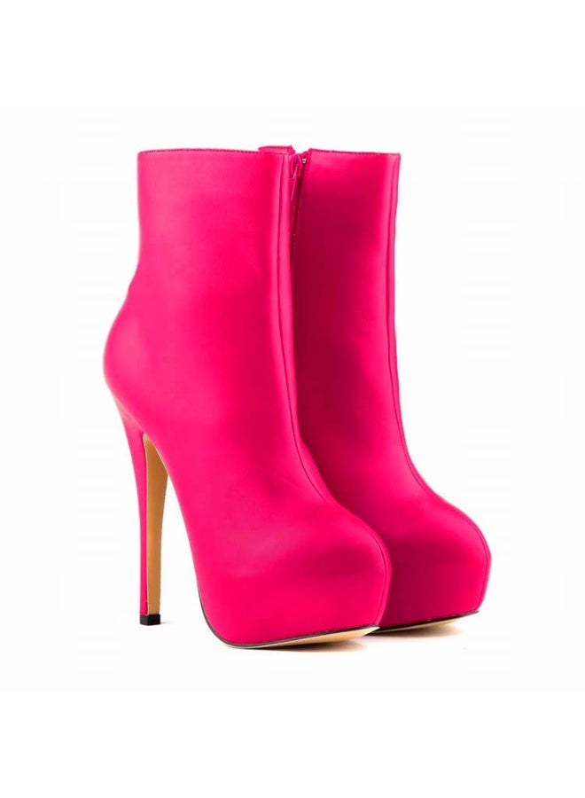 Loquat Ultra-high heel round-toe short women's boots 14cm Rose Red  - Image 3