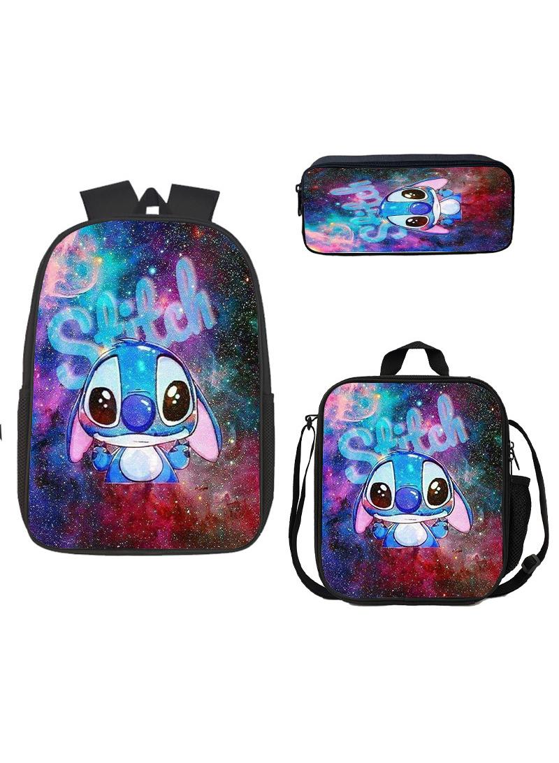 3 Pcs Anime Cartoon Stitch Backpack Set Schoolbag