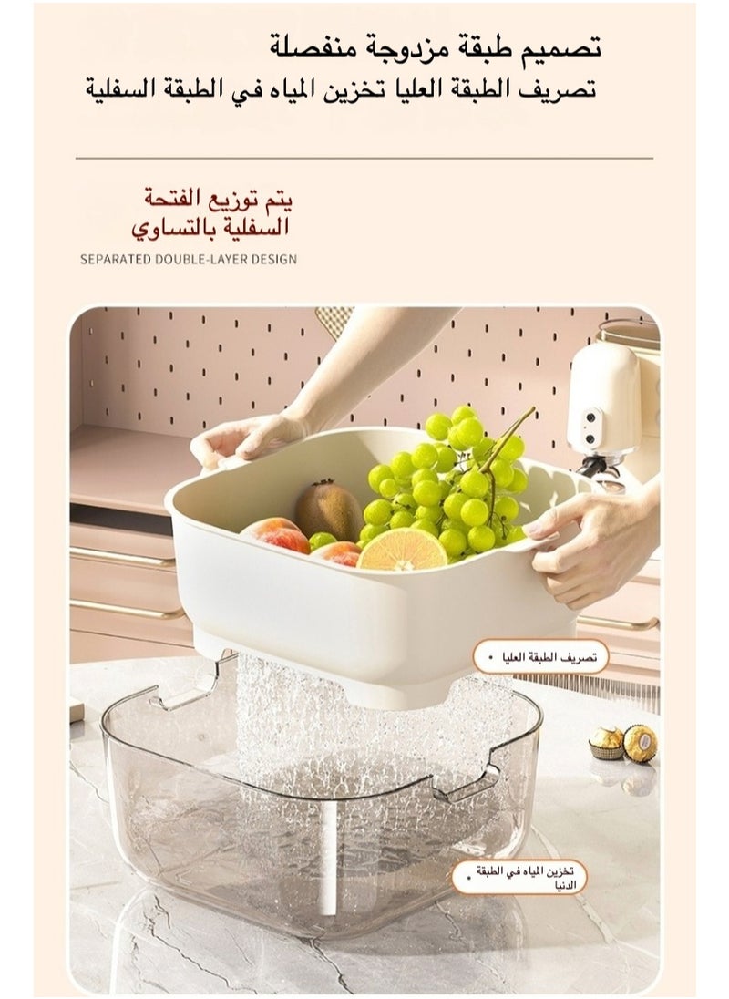 ماركة غير محددة سلة تجفيف مزدوجة للمطبخ - سعة كبيرة لتنظيف الخضروات والفواكه  - Image 2