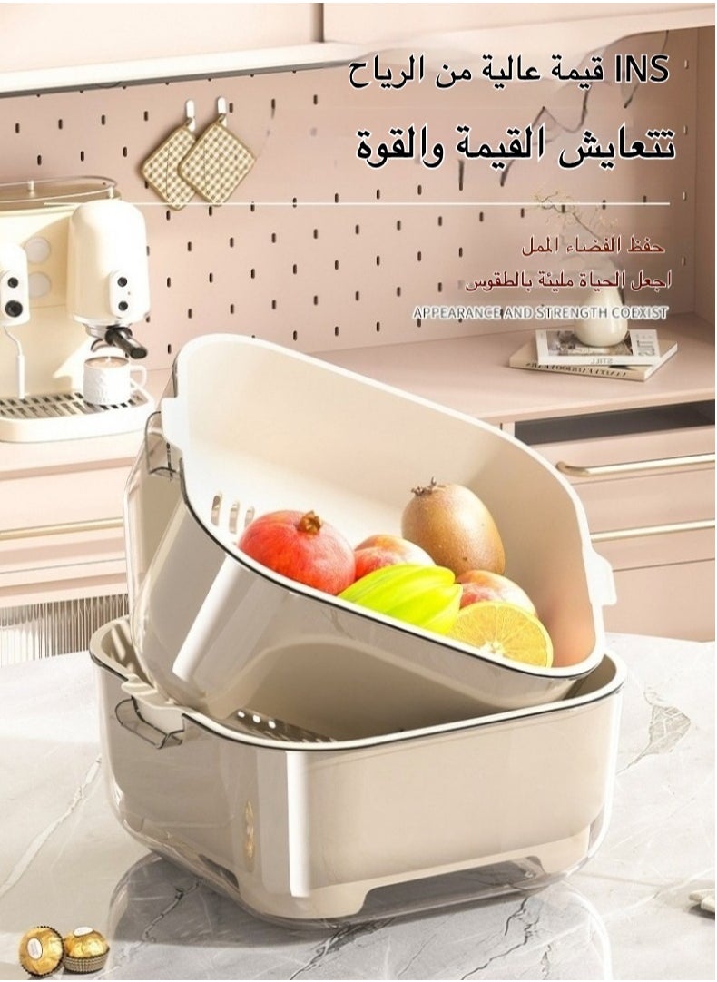ماركة غير محددة سلة تجفيف مزدوجة للمطبخ - سعة كبيرة لتنظيف الخضروات والفواكه  - Image 3