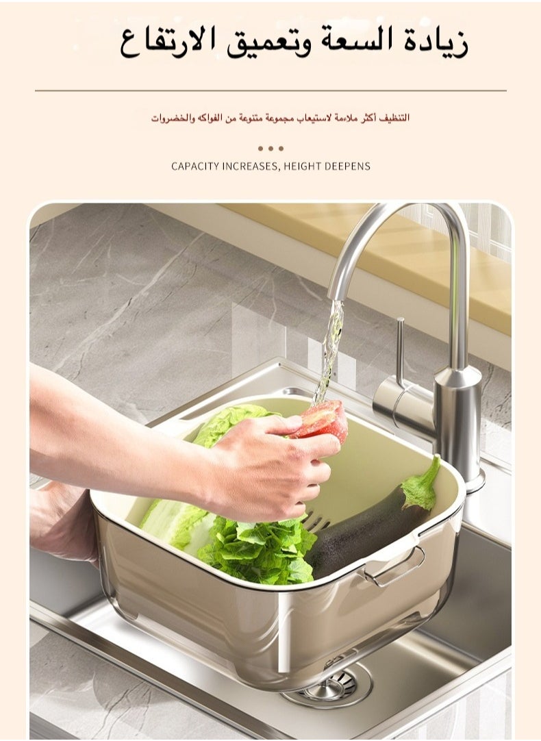 ماركة غير محددة سلة تجفيف مزدوجة للمطبخ - سعة كبيرة لتنظيف الخضروات والفواكه  - Image 4