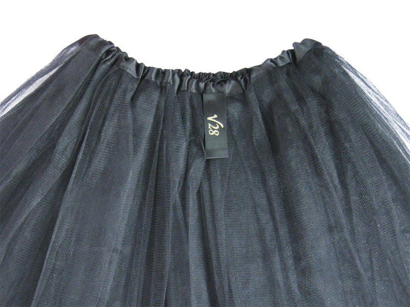 v28 Women's, Teen, Adult Classic Elastic 3, 4, 5 Layered Tulle Tutu Skirt (One Size, 3Layer-Black) - Image 3