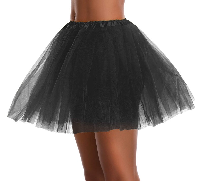 v28 Women's, Teen, Adult Classic Elastic 3, 4, 5 Layered Tulle Tutu Skirt (One Size, 3Layer-Black) - Image 5