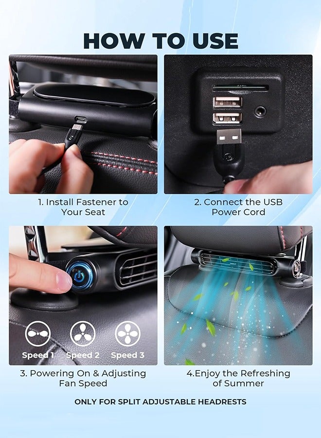 HOOPZOZA USB Car Seat Fan 1PCS Car Seat Cooling Fan 3-Speed Car Back Row Fan Silent Electric Cooling Car Fan Adjustable Front Seat Backseat Fans Car Fan for Backseat Recirculating Air Conditioning in The Car for All Car Jeep Van Rv Trucks Home Office - Image 5