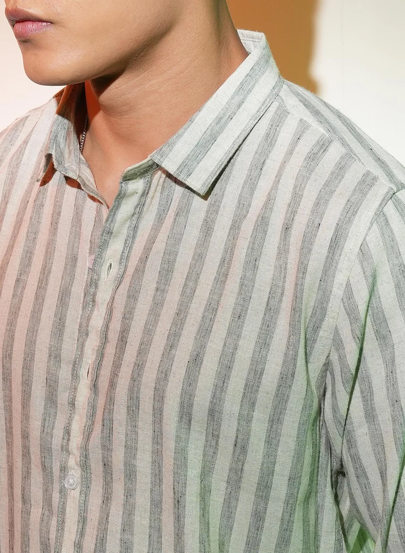CAHOOT  Men's Moon Grey Heathered-Stripe Shirt for Men | Best Price UAE