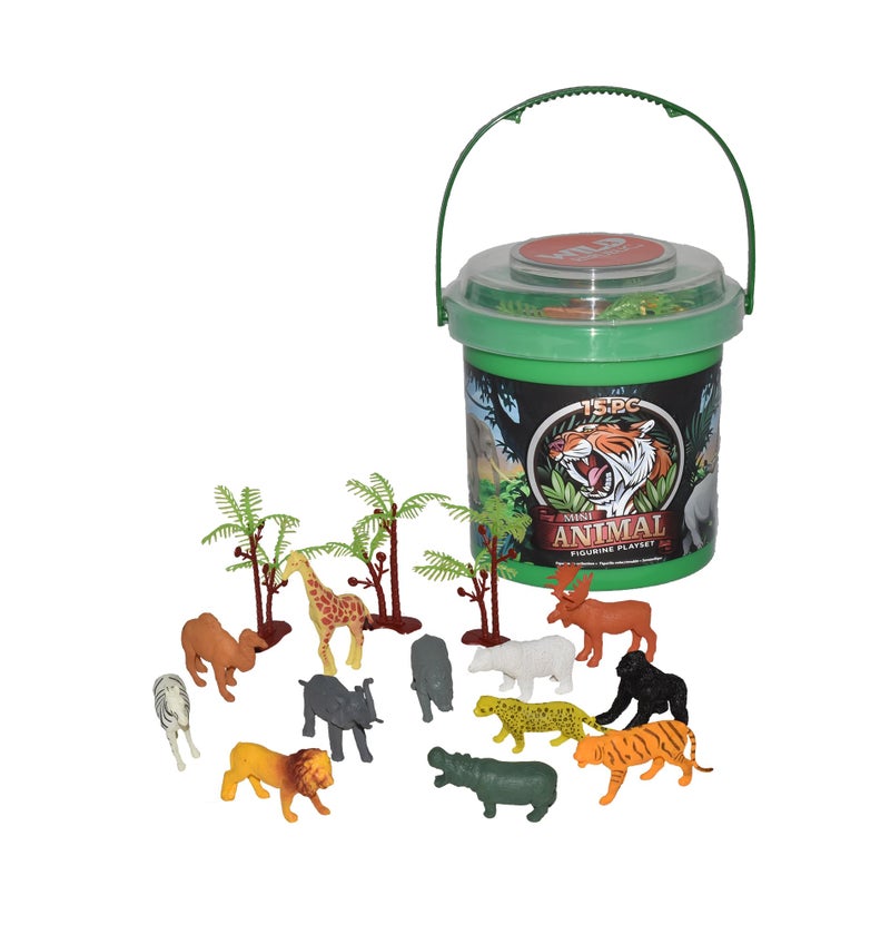 Wild Republic Wild Animals Bucket, Toy Figures, Kids Gifts, Jungle Theme Party Supplies, Zoo Animals, 15-Pieces - Image 1