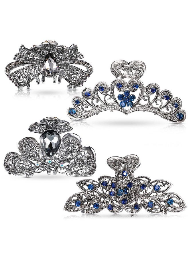 Chuangdi 4 Pieces Metal Hair Clips Large Vintage Flower Hair Claw Jaw Clips Nonslip Metal Rhinestone Hair Claw Jaw Clips Barrette Accessories For Women Girls  - Image 1