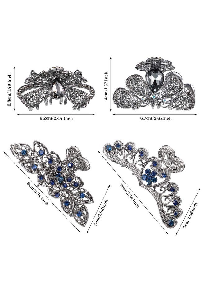 Chuangdi 4 Pieces Metal Hair Clips Large Vintage Flower Hair Claw Jaw Clips Nonslip Metal Rhinestone Hair Claw Jaw Clips Barrette Accessories For Women Girls  - Image 3